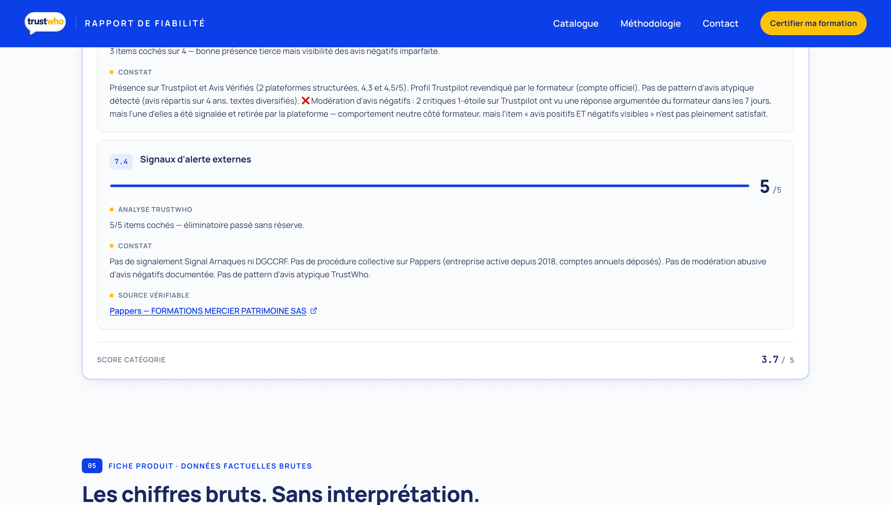 Exemple de critère éliminatoire 7.4 sur un RFT